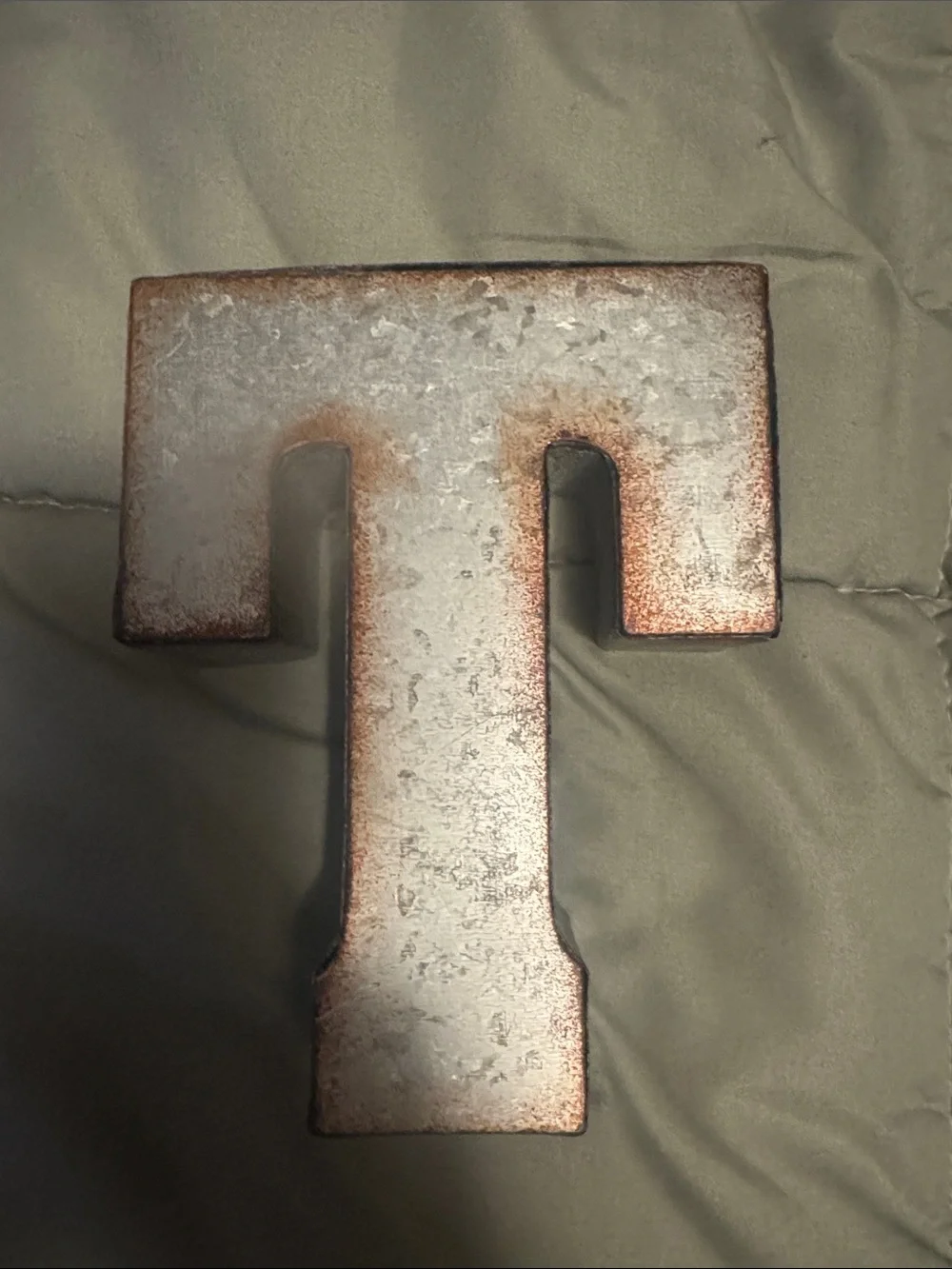 Rustic Metal Letter T Wall Decor - Silver with Copper Accents